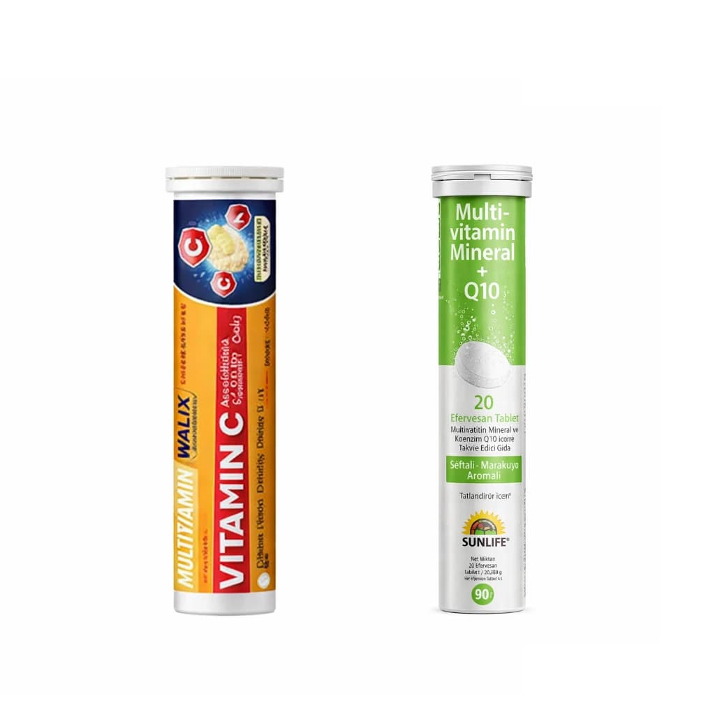 Nutraxin Efervesan - Vitamin C-D-ZINC 15 Efervesan Tablet & Sunlife Multivitamin & Mineral + Q10 Efervesan 20 Tablet