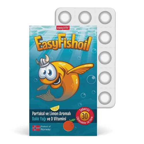 Easy Fish Oil Portakal ve Limon Aromalı Balık Yağı ve D Vitamini 30 Çiğnenebilir Form